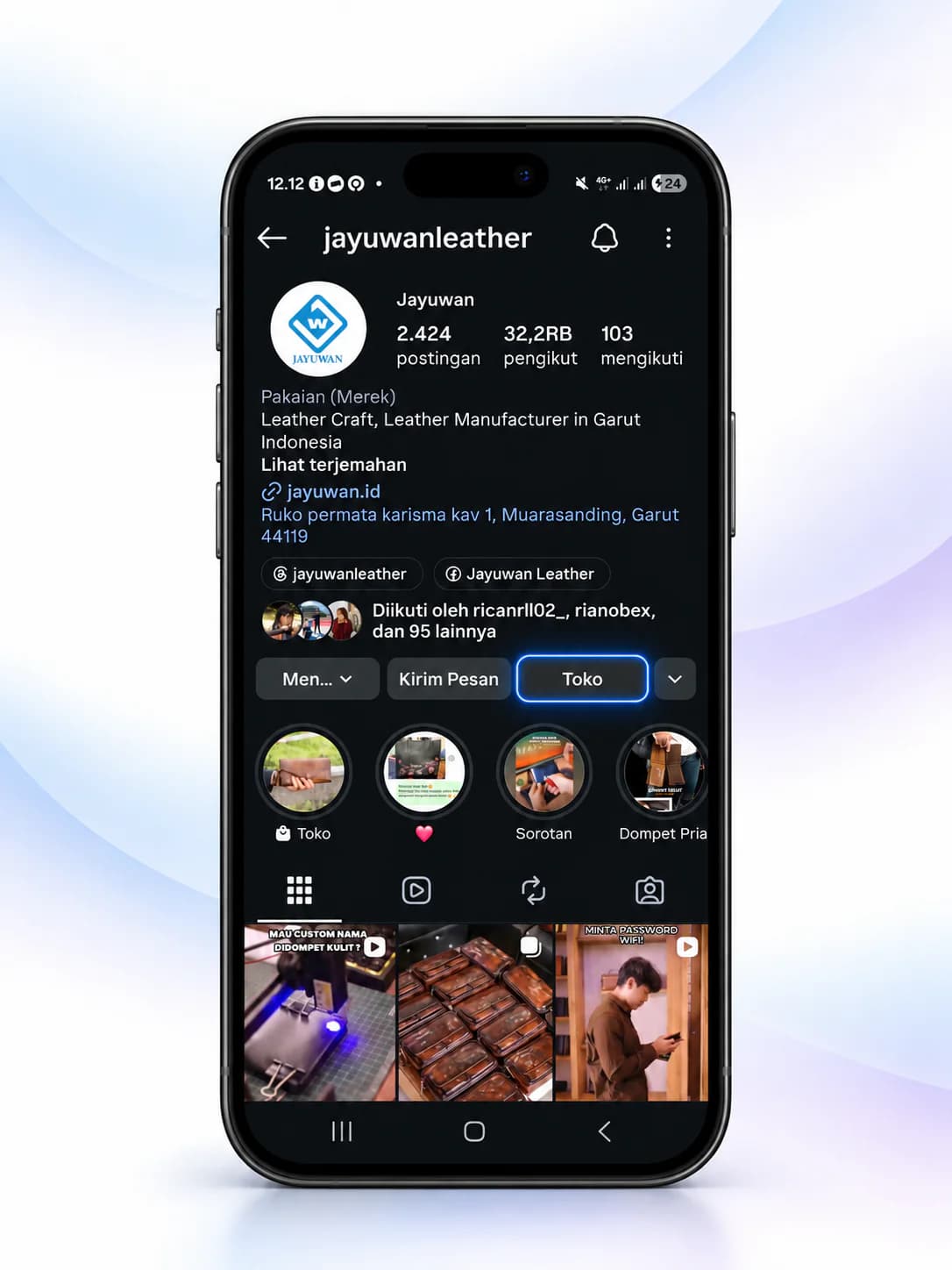 Profil Instagram Jayuwan dengan katalog aktif