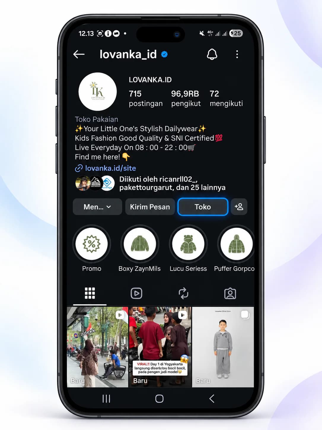 Profil Instagram Lovanka dengan katalog aktif