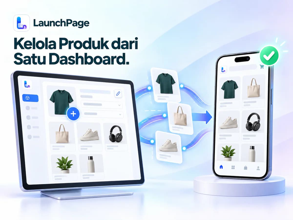 Dashboard pengelolaan produk yang tersinkron ke katalog pada smartphone