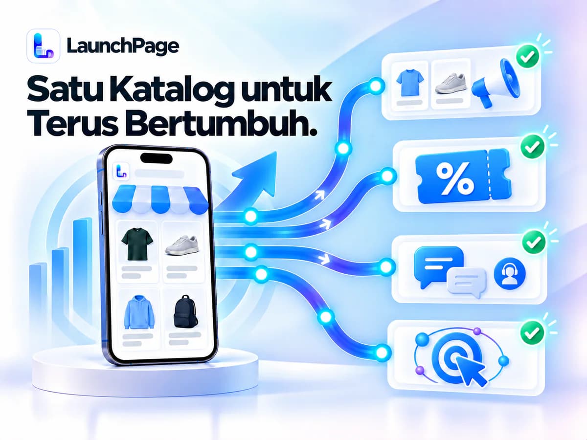 Katalog yang mendukung feed iklan, voucher, chat customer, dan retargeting
