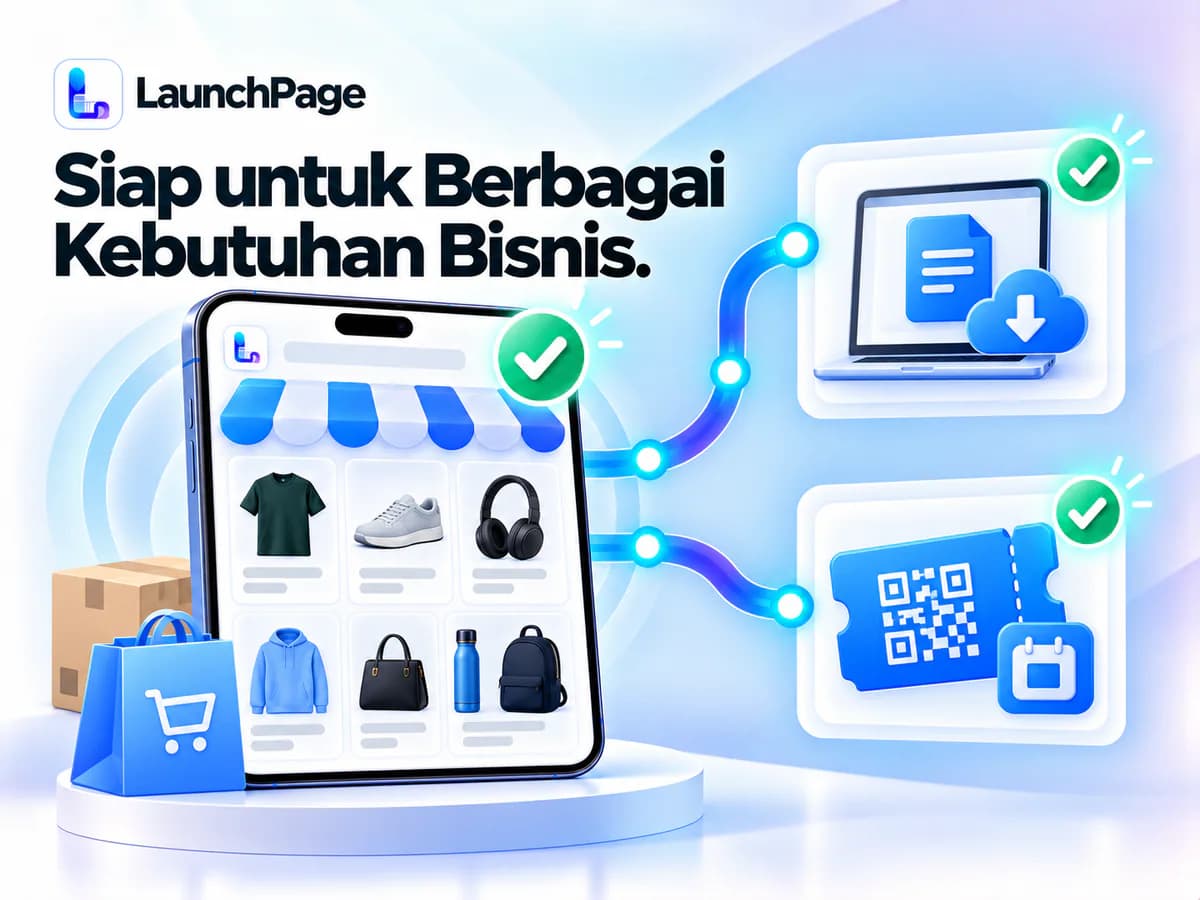 Katalog produk fisik dengan dukungan tambahan untuk produk digital dan tiket
